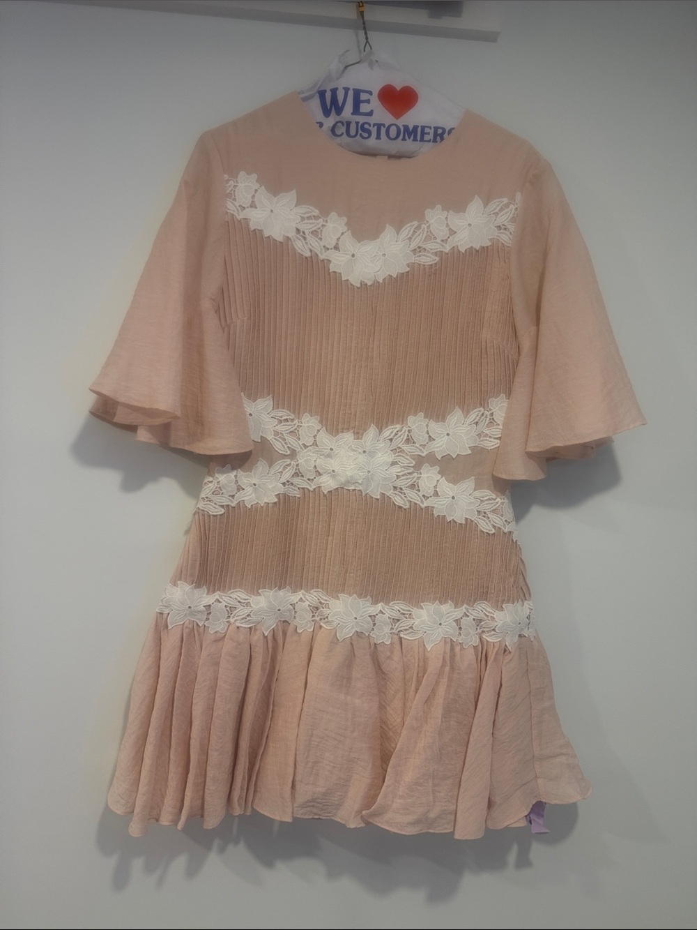 KEEPSAKE the Label Blush Pink Lace-Trim Pleated Mini Dress